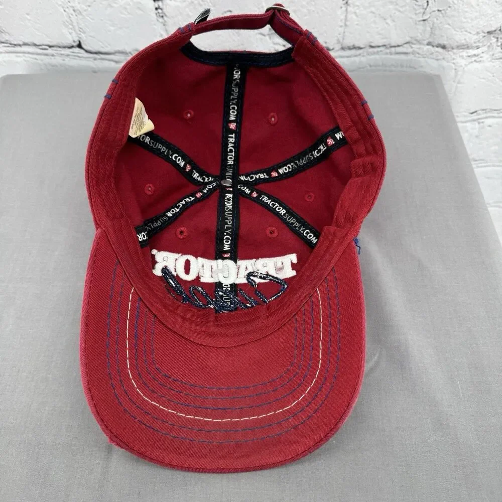 Tractor Supply Hat Unisex Adults Red Adjustable Strap Back Distressed